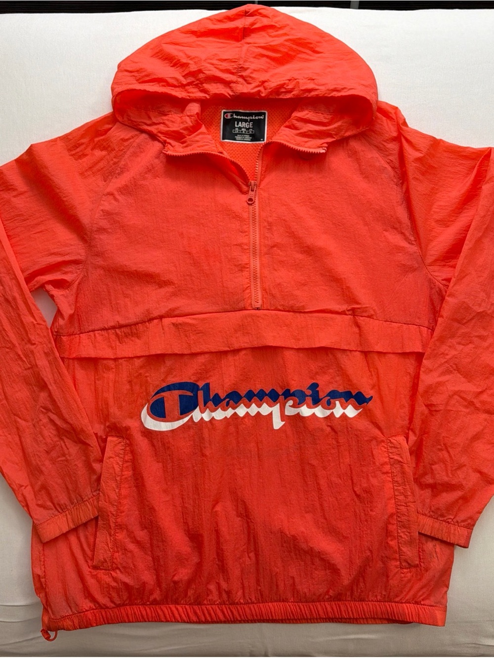 Champion Neon Orange Pullover Windbreaker Hoodie